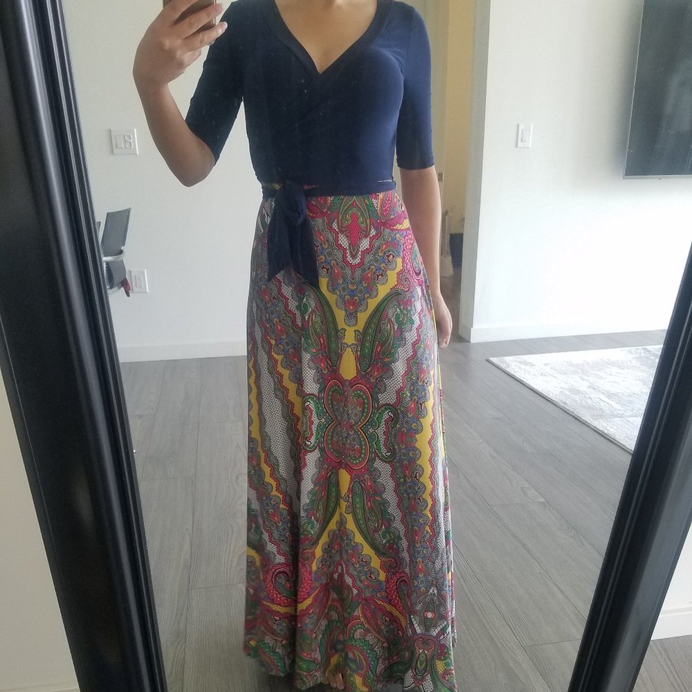 Uptown USA Navy & Multi-Color Paisley Maxi Dress